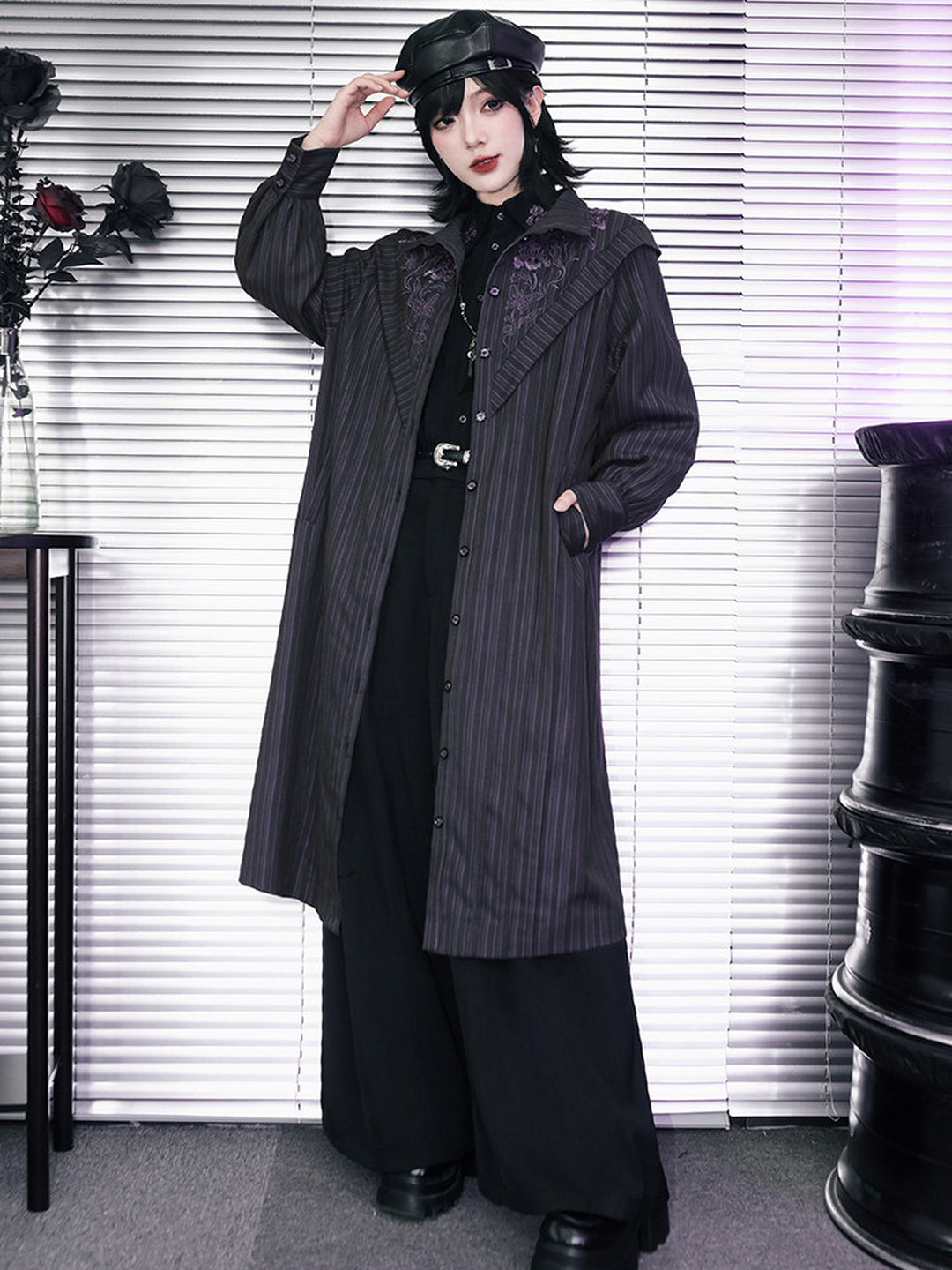 Black Iris Embroidered Paneled Wide-Leg Pants