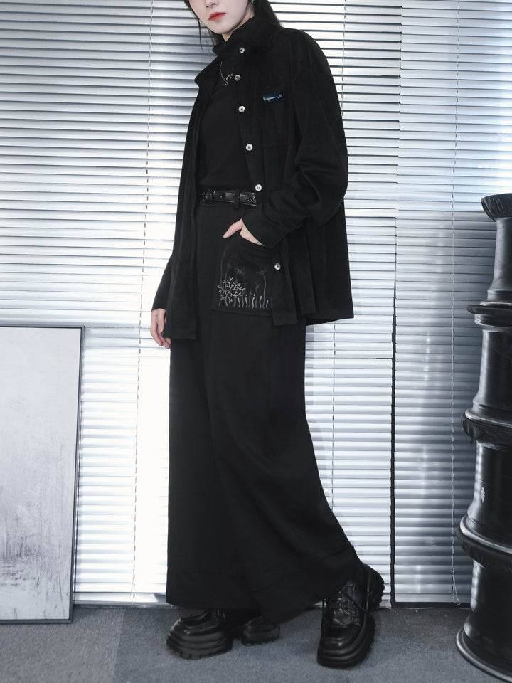 Black Whale Fall Graphic Pocket Wide-Leg Pants