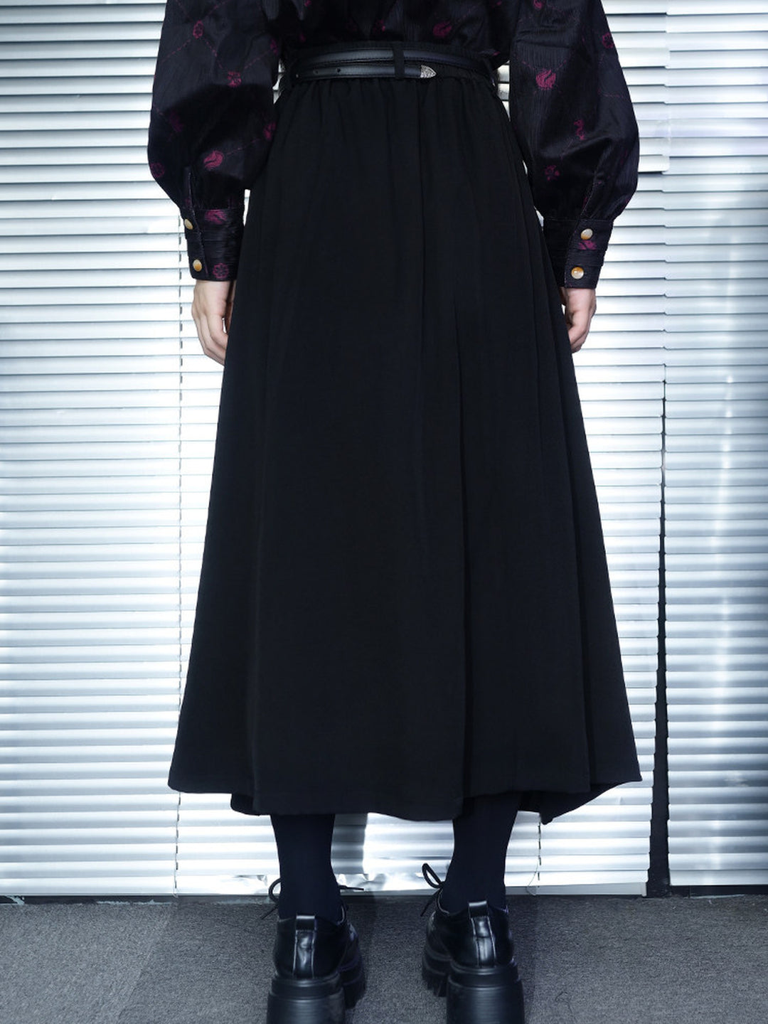 Black Whale Patch Layered Pleated Maxi Skirt