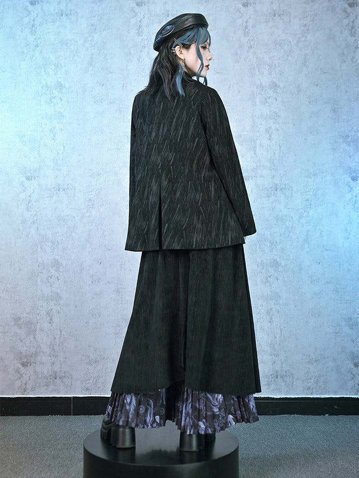 Black Fish Embroidered Ruffle-Trim Corduroy Blazer