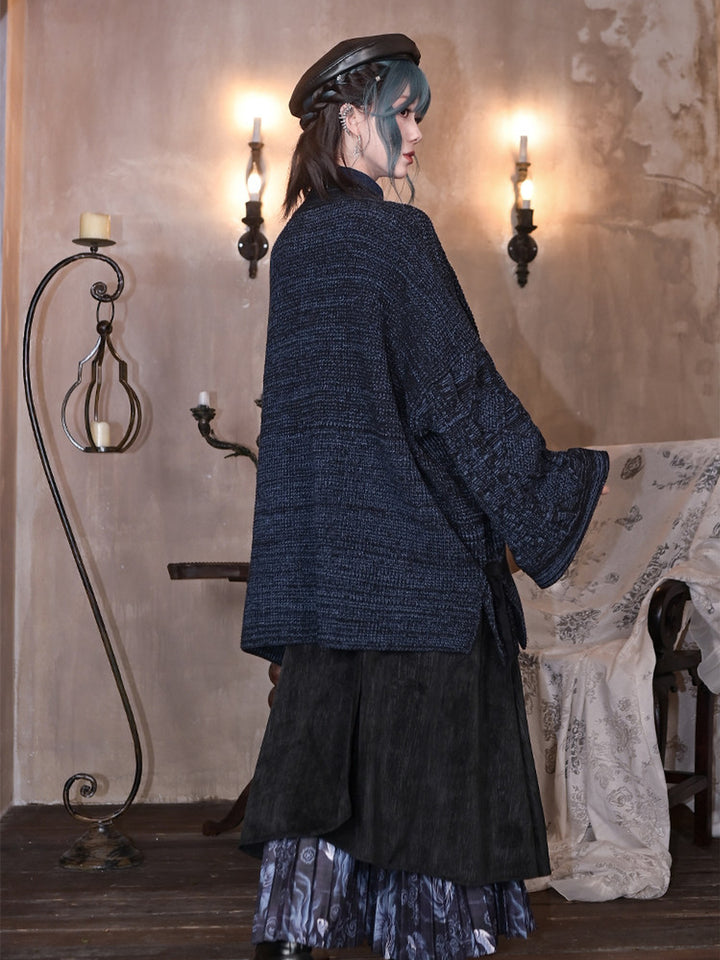 Blue Betta Fish Embroidered Tie-Wrap Knit Cardigan