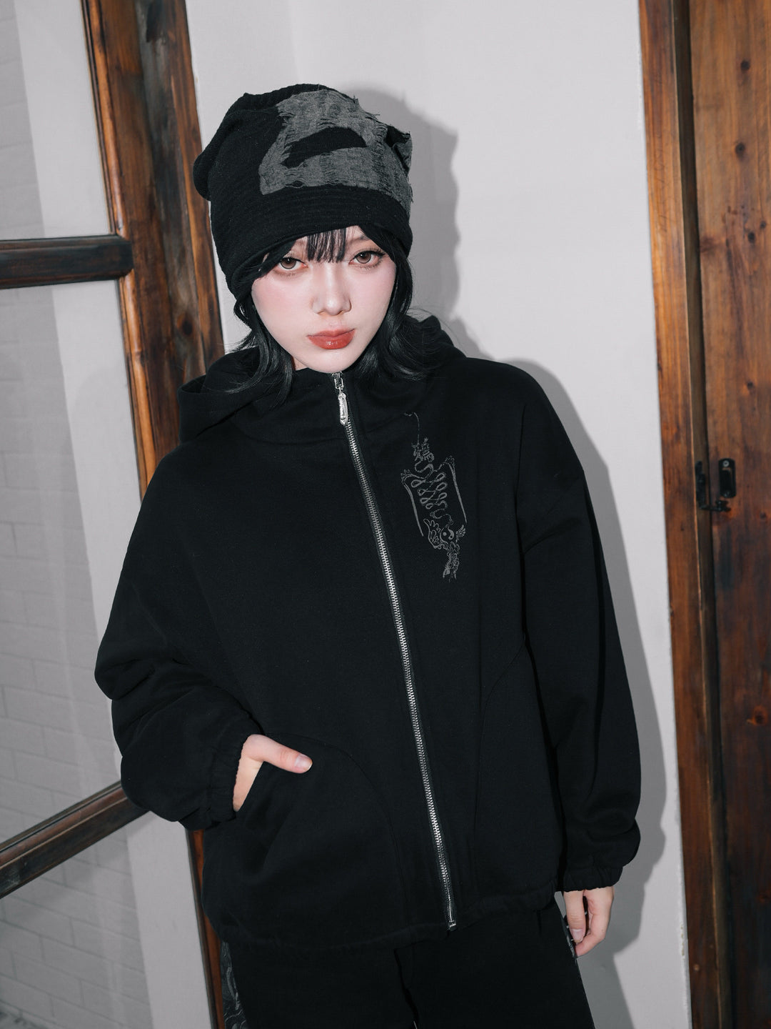 Black Raven Graphic Zip-Up Hoodie