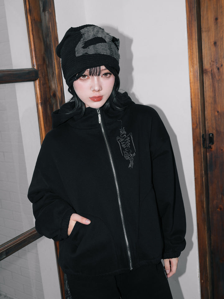 Black Raven Graphic Zip-Up Hoodie