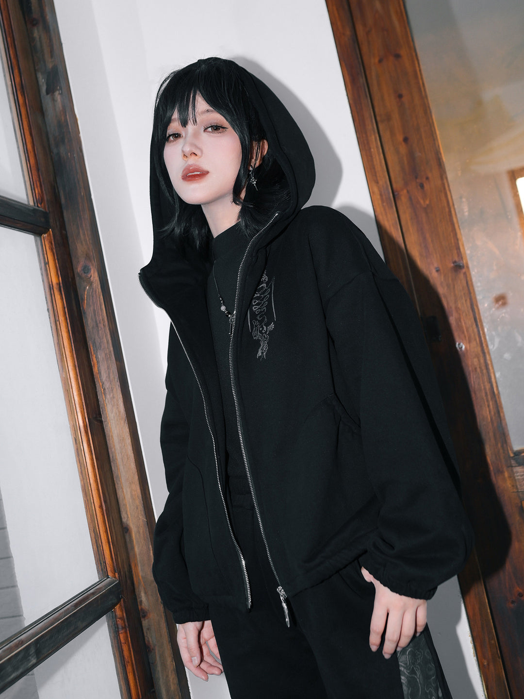 Black Raven Graphic Zip-Up Hoodie