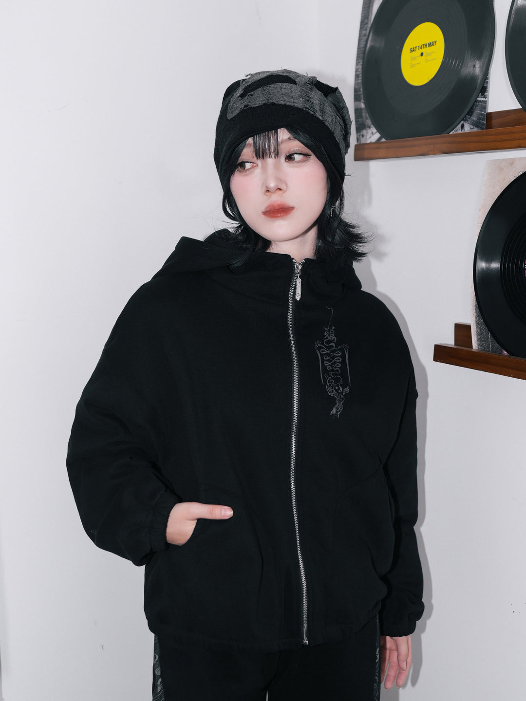 Black Raven Graphic Zip-Up Hoodie