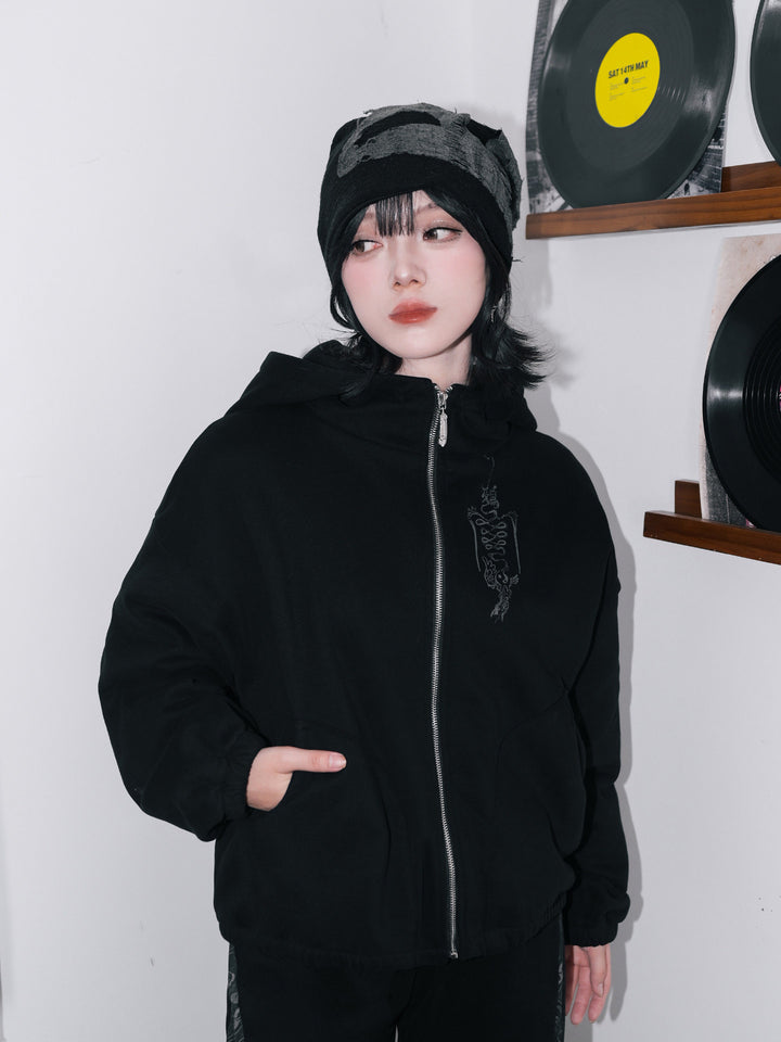 Black Raven Graphic Zip-Up Hoodie