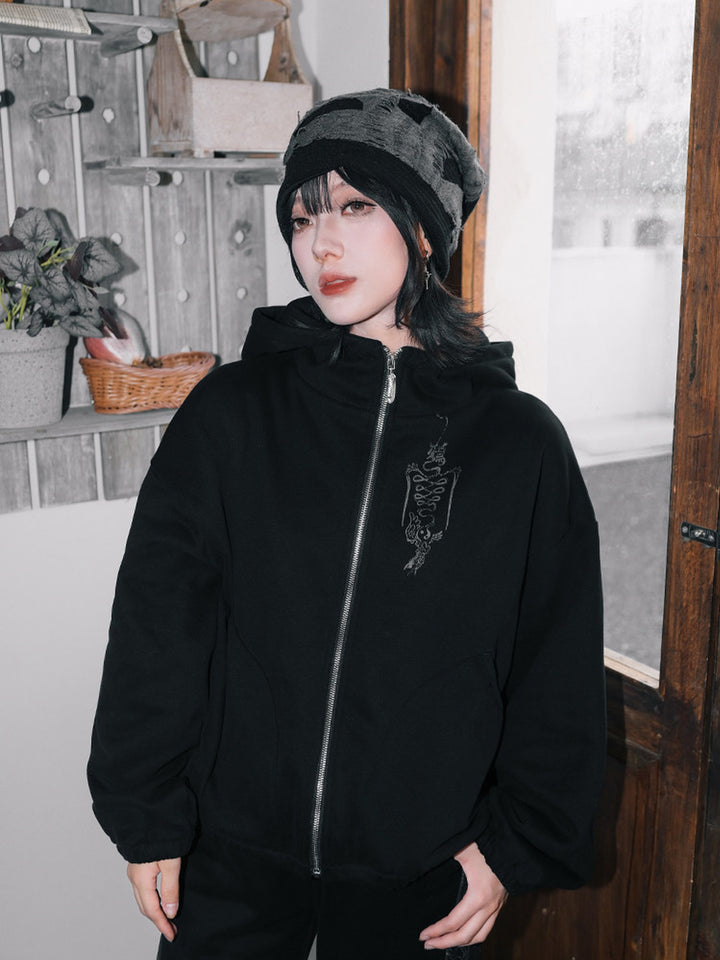 Black Raven Graphic Zip-Up Hoodie
