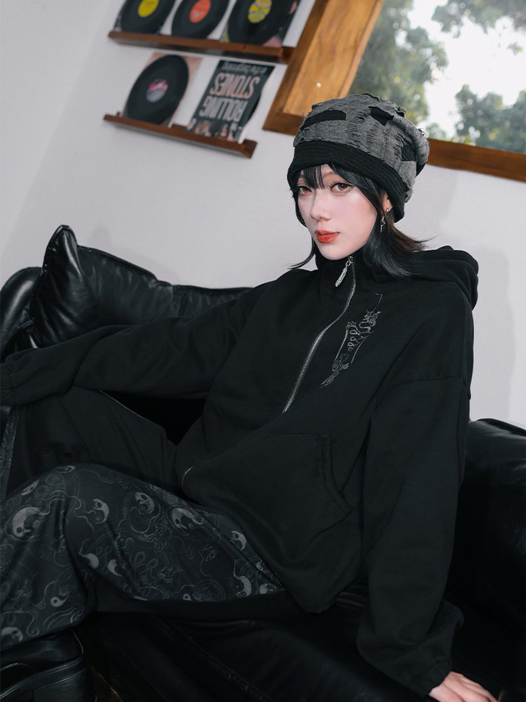 Black Raven Graphic Zip-Up Hoodie
