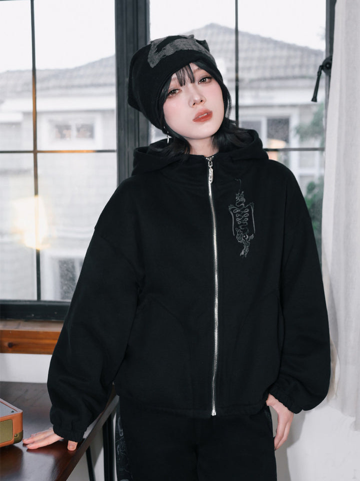 Black Raven Graphic Zip-Up Hoodie