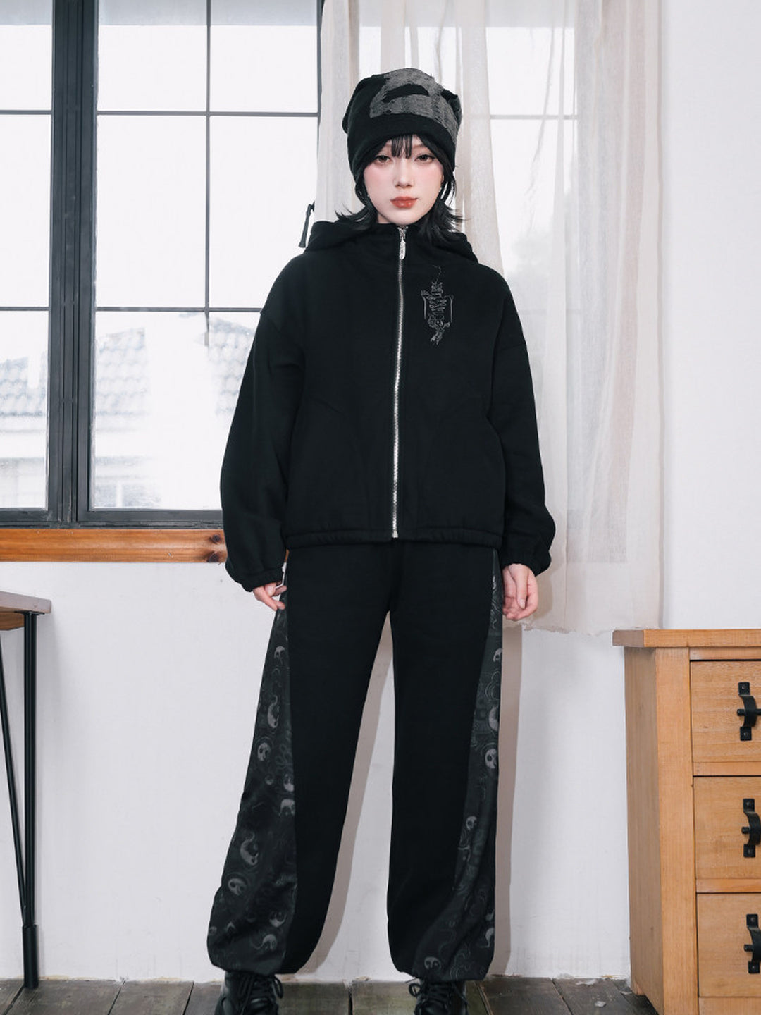 Black Raven Graphic Zip-Up Hoodie
