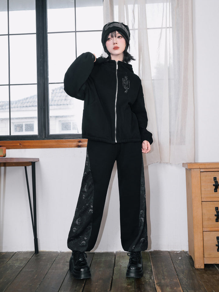 Black Raven Graphic Zip-Up Hoodie