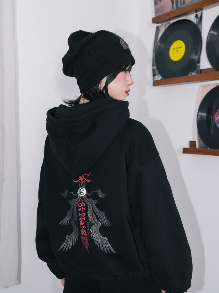 Black Raven Graphic Zip-Up Hoodie