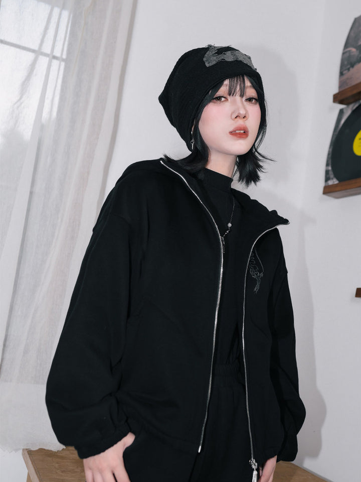 Black Raven Graphic Zip-Up Hoodie