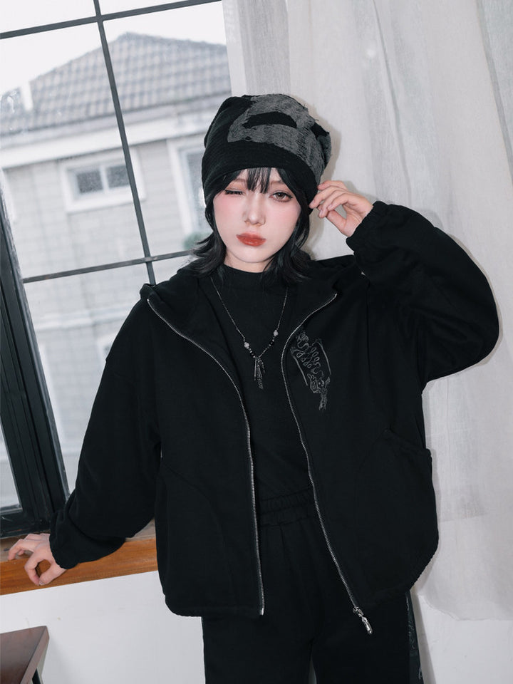 Black Raven Graphic Zip-Up Hoodie