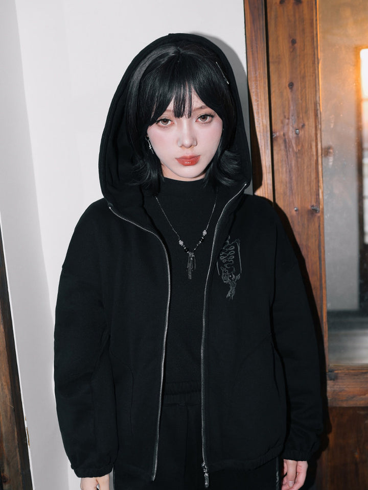 Black Raven Graphic Zip-Up Hoodie