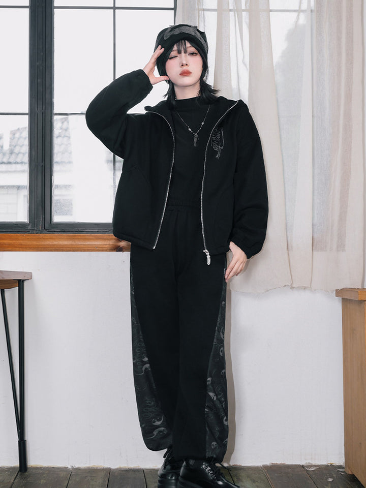 Black Raven Graphic Zip-Up Hoodie