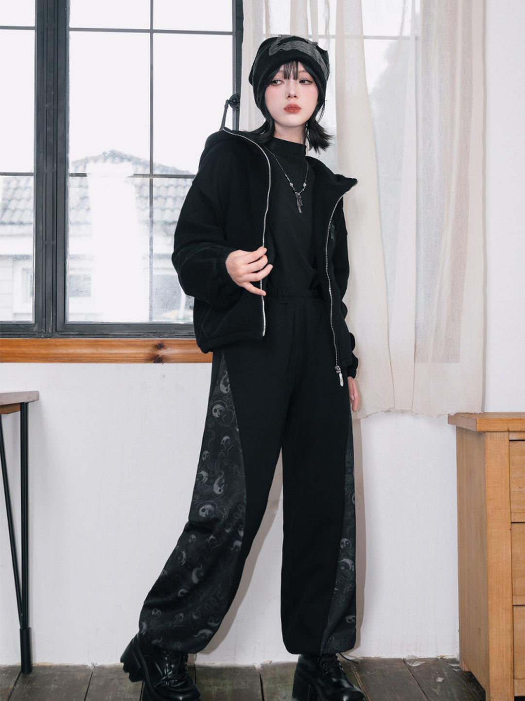 Black Raven Graphic Zip-Up Hoodie