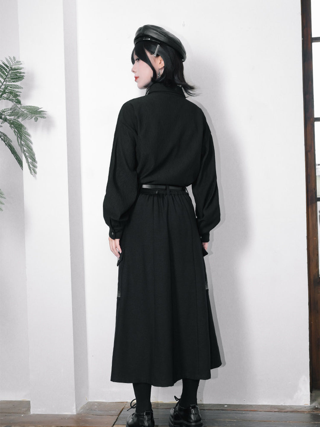 Black Whale Fall Embroidered Cargo A-Line Maxi Skirt