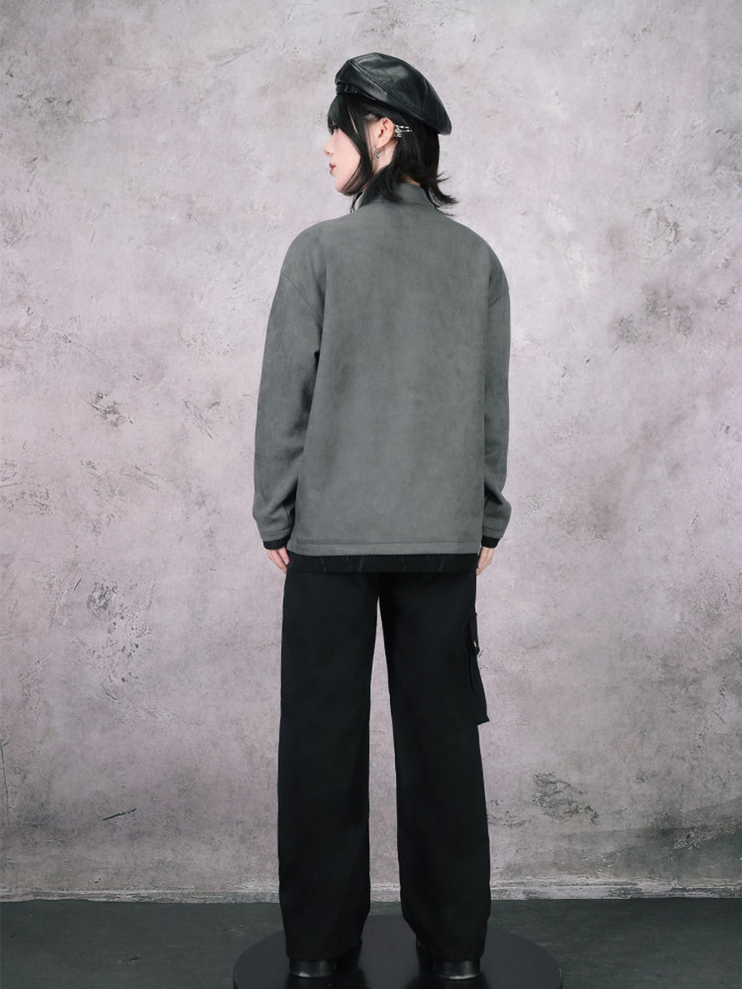 Gray Raven Graphic Faux-Layered Stand-Collar Shirt