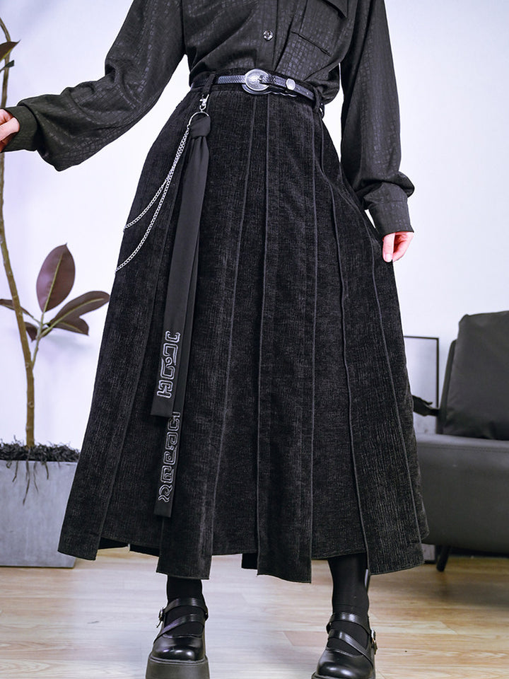 Black Textured Paneled A-Line Maxi Skirt