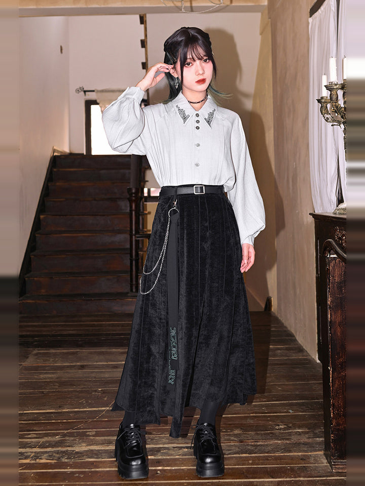 Black Textured Paneled A-Line Maxi Skirt