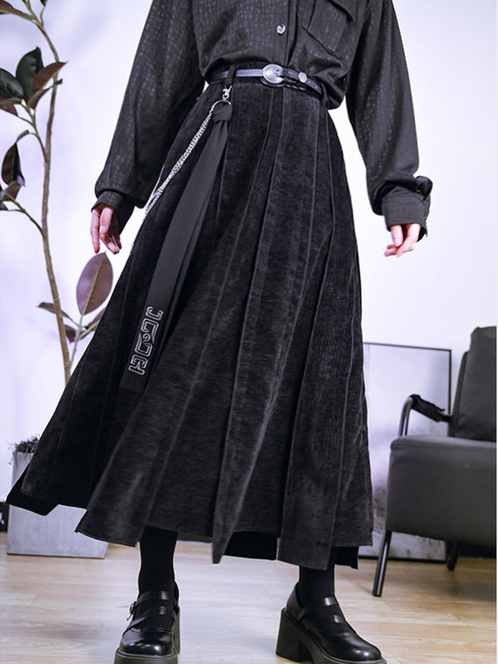 Black Textured Paneled A-Line Maxi Skirt