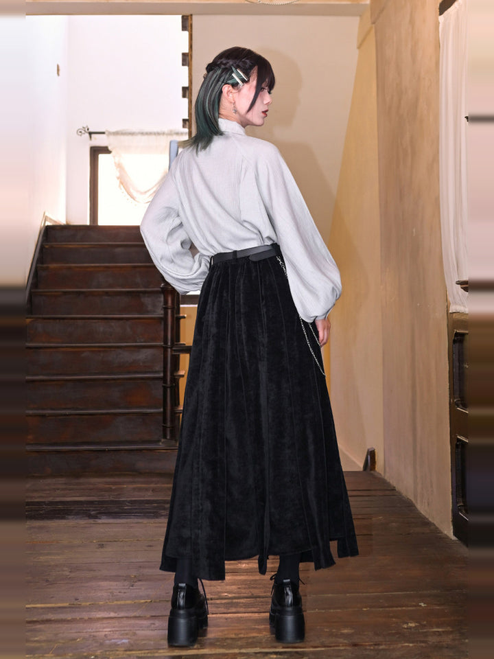 Black Textured Paneled A-Line Maxi Skirt