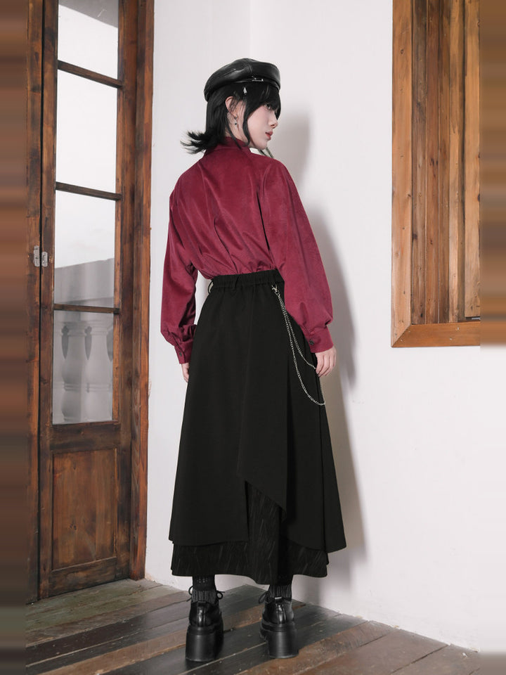 Black Layered Asymmetric Chain-Detail A-Line Maxi Skirt