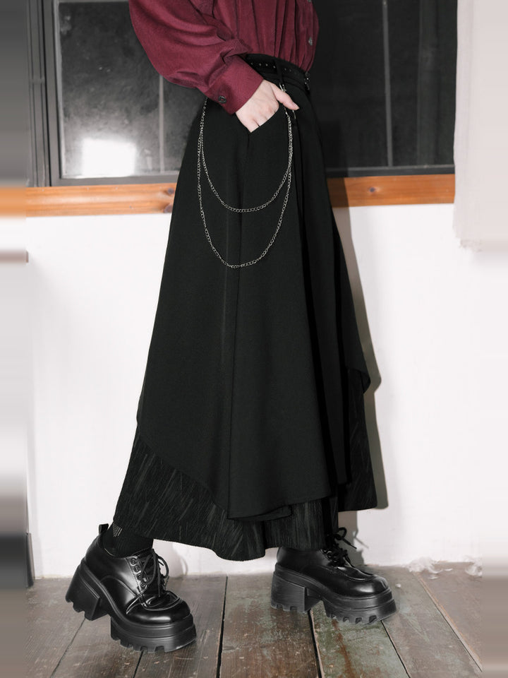 Black Layered Asymmetric Chain-Detail A-Line Maxi Skirt