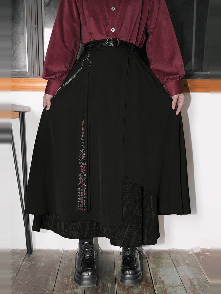 Black Layered Asymmetric Chain-Detail A-Line Maxi Skirt