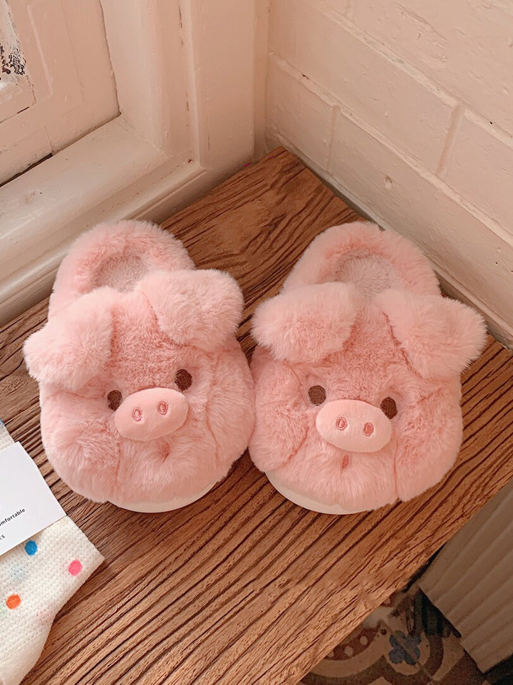 Cute Pink Pig Plush Slippers