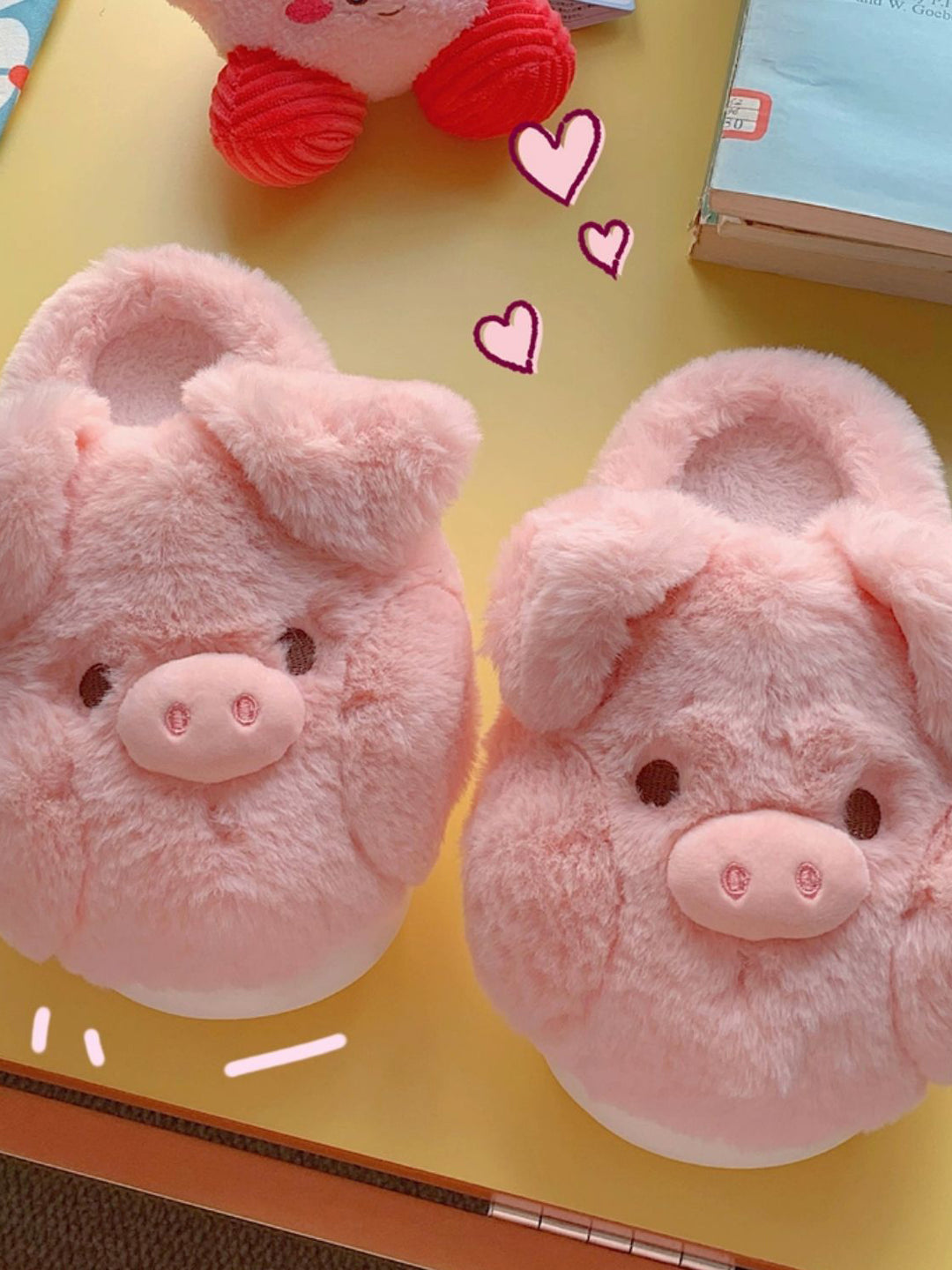 Cute Pink Pig Plush Slippers