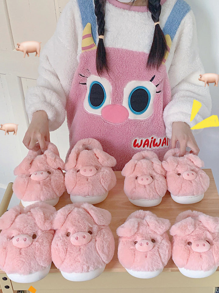 Cute Pink Pig Plush Slippers