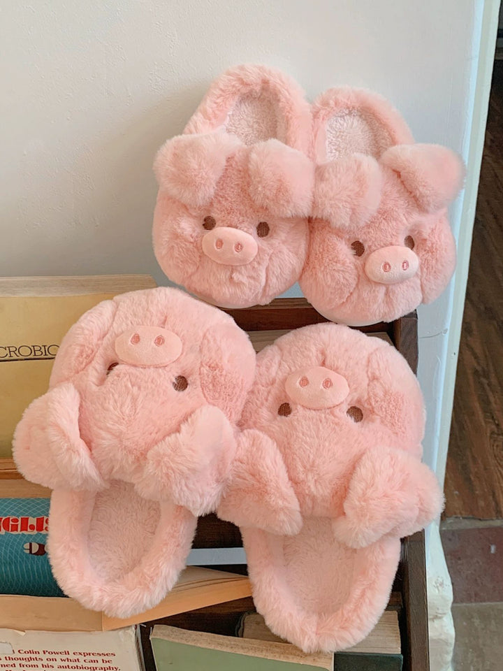 Cute Pink Pig Plush Slippers