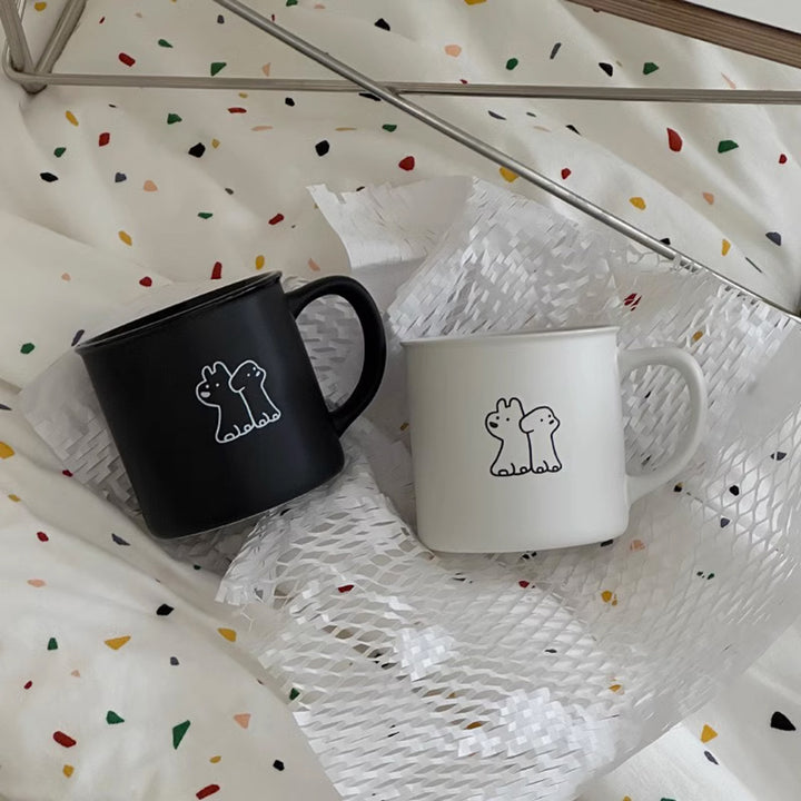 Korean Style Puppy Black White Mug