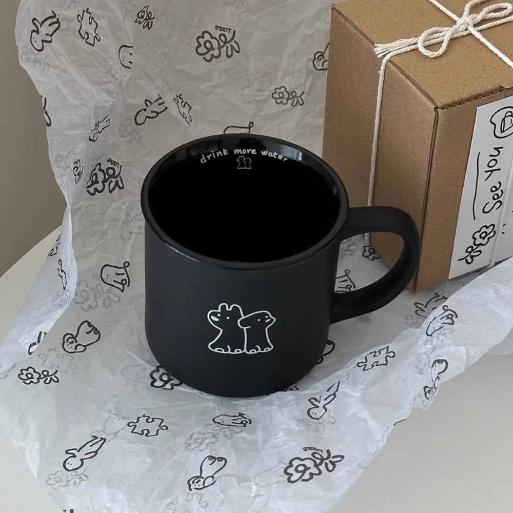 Korean Style Puppy Black White Mug