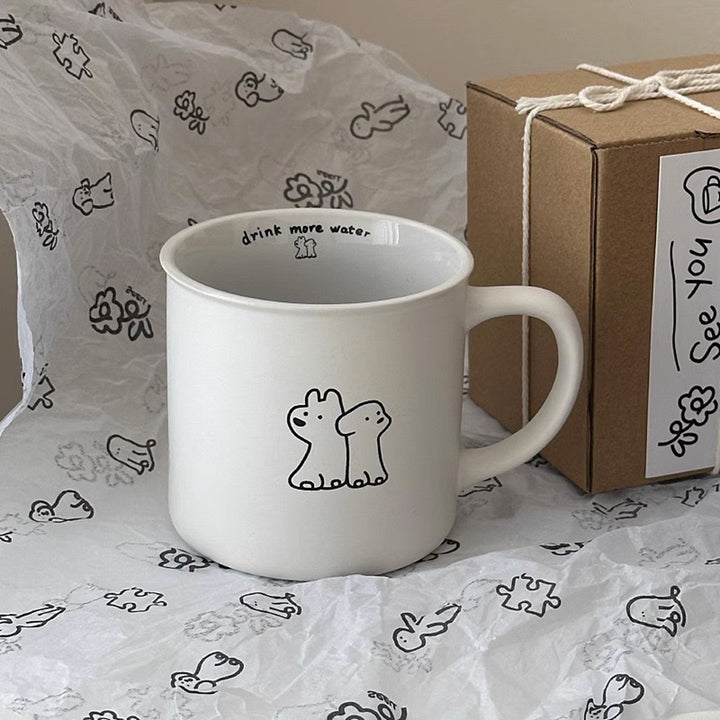 Korean Style Puppy Black White Mug