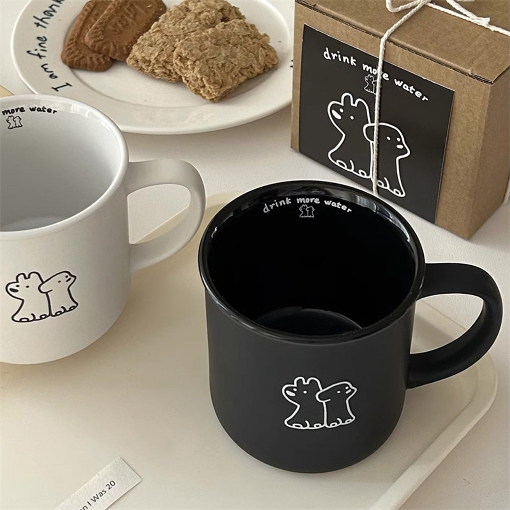 Korean Style Puppy Black White Mug