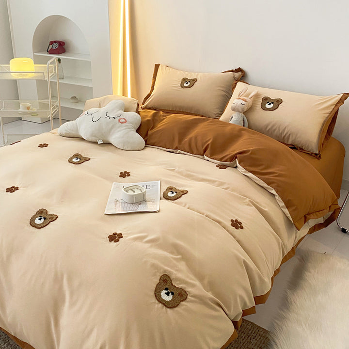 Bear Embroidered Cotton Bedding Set