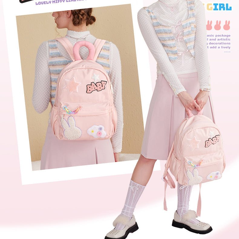 Cute Star Rabbit Cloud Letter Embroidery Backpack