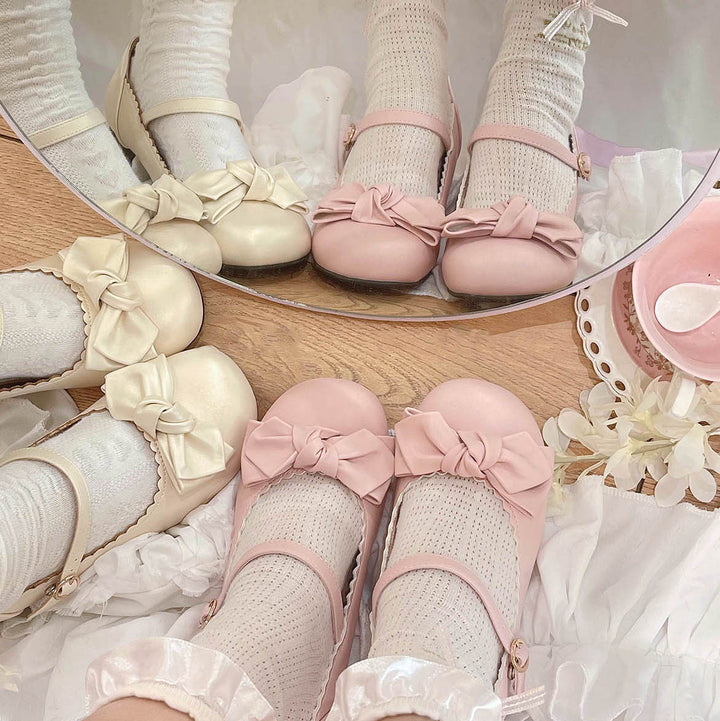 Cherry Blossom Pink Lolita Round-Toe Bow Shoes