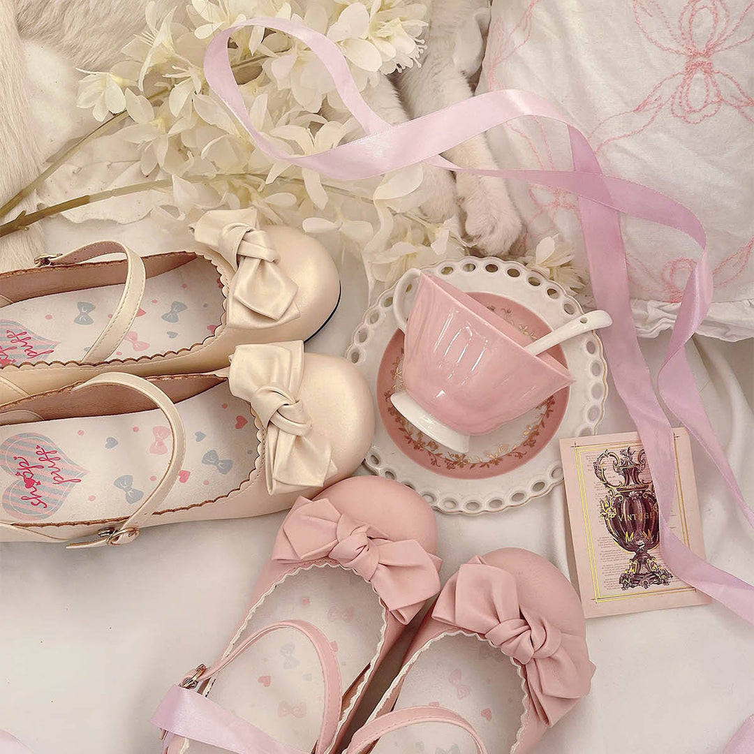 Cherry Blossom Pink Lolita Round-Toe Bow Shoes