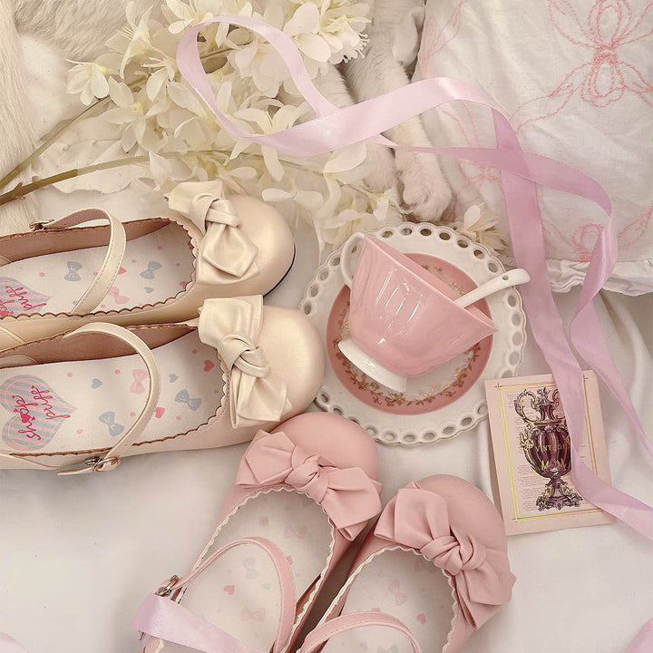 Cherry Blossom Pink Lolita Round-Toe Bow Shoes