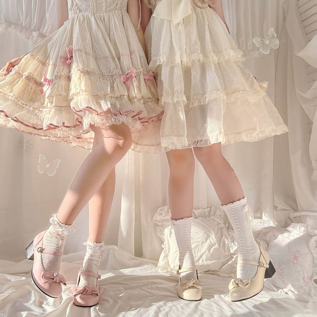 Cherry Blossom Pink Lolita Round-Toe Bow Shoes