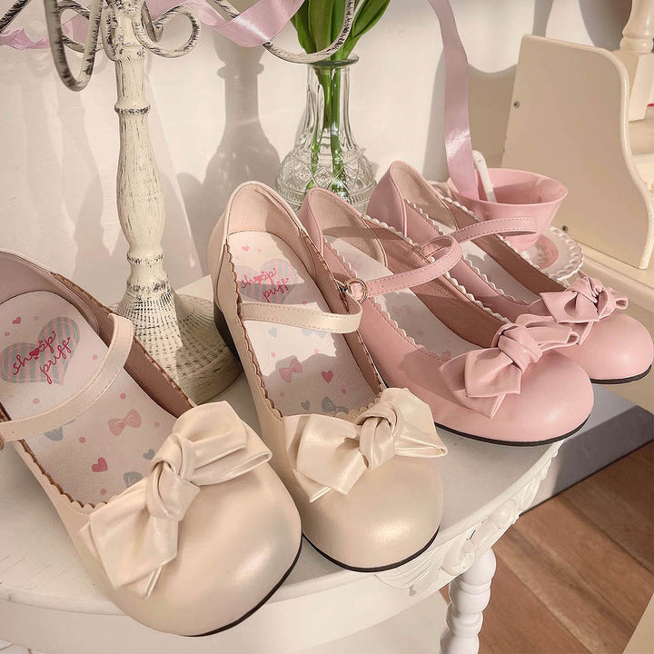 Cherry Blossom Pink Lolita Round-Toe Bow Shoes