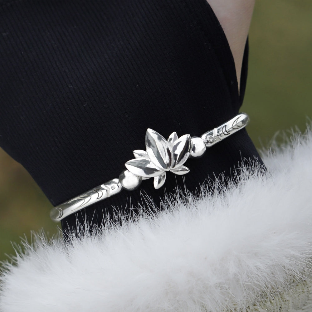 Elegant Lotus Silver Bracelet