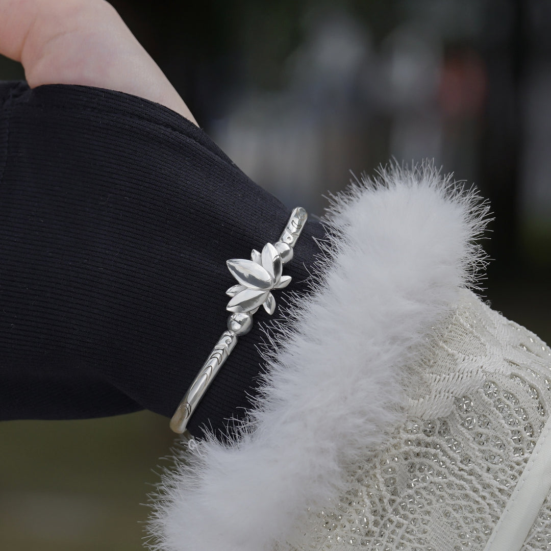 Elegant Lotus Silver Bracelet