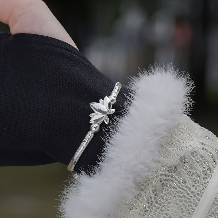 Elegant Lotus Silver Bracelet