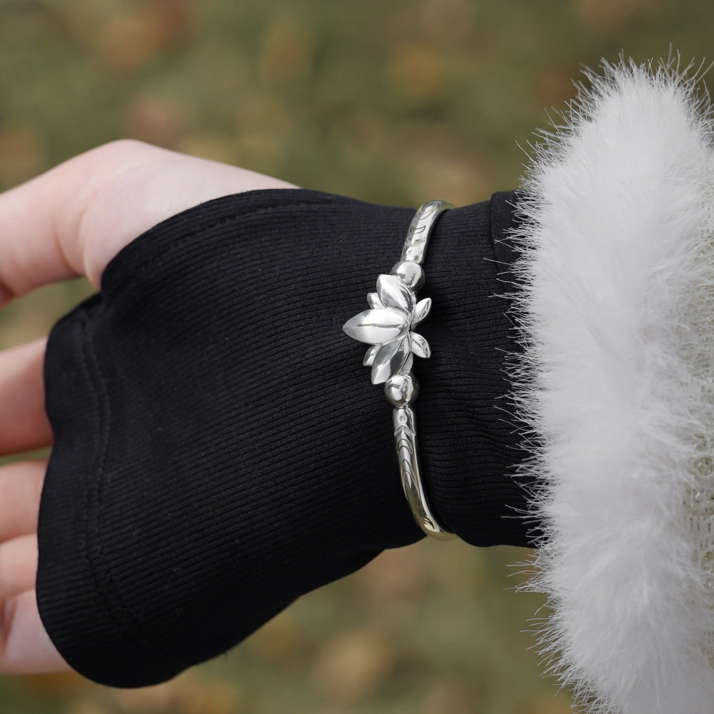Elegant Lotus Silver Bracelet