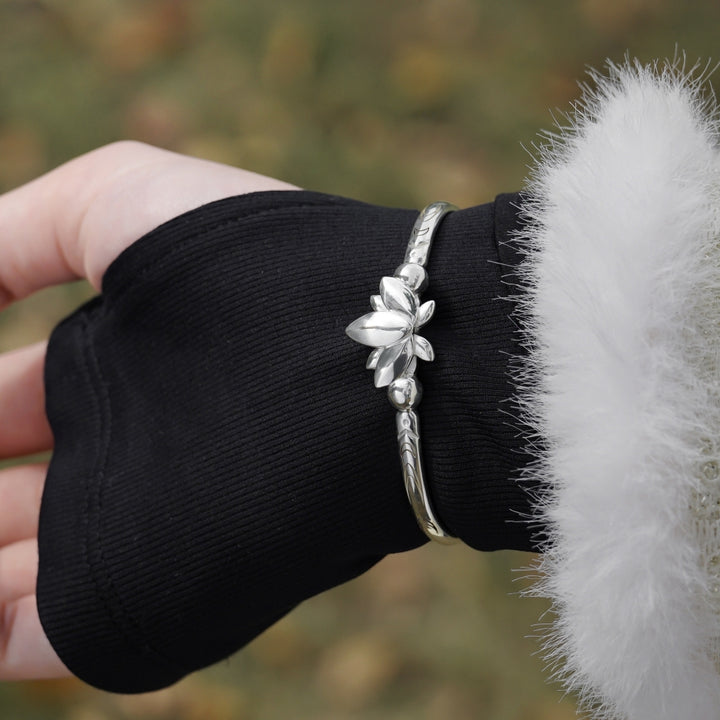 Elegant Lotus Silver Bracelet